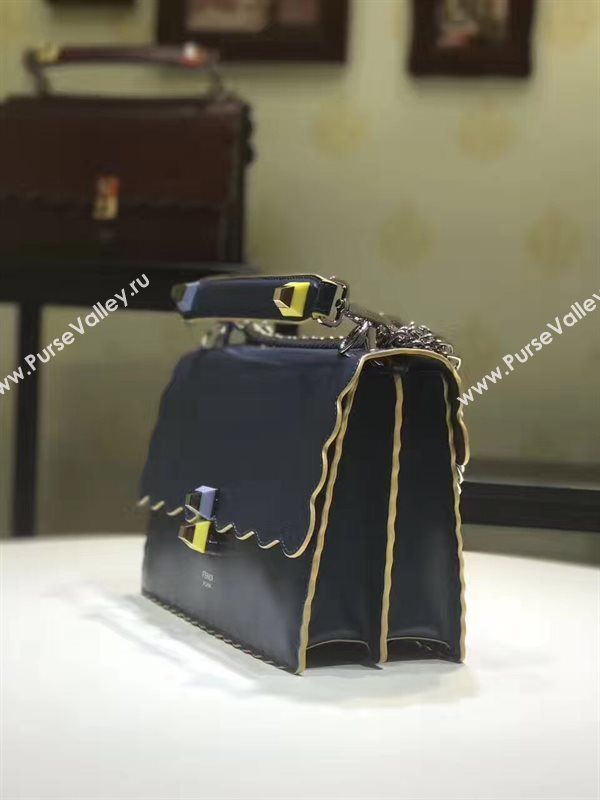 Fendi medium kan I navy v hardware silver bag 5558