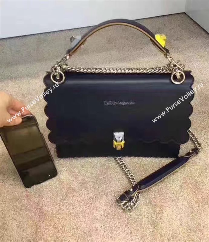 Fendi medium kan I navy v hardware silver bag 5558
