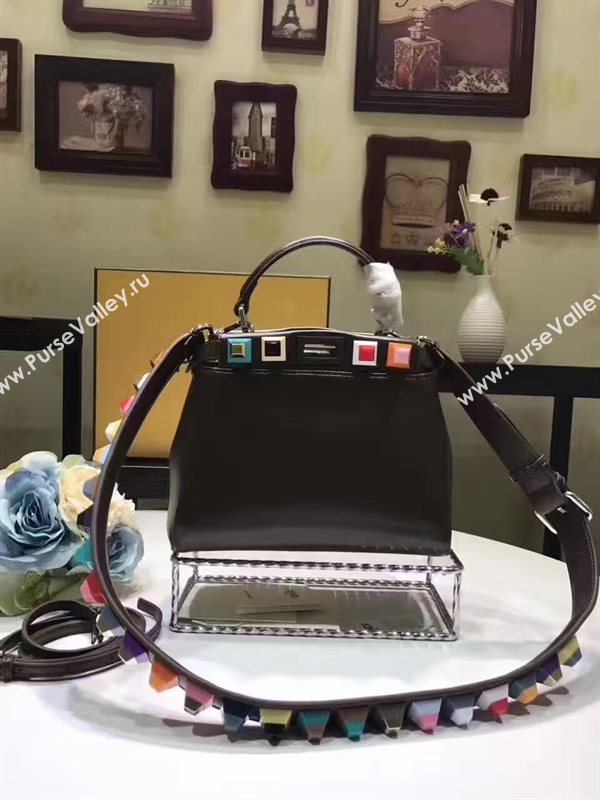 Fendi mini peekaboo black v strap rainbow bag 5567