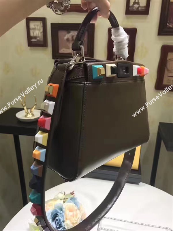 Fendi mini peekaboo black v strap rainbow bag 5567
