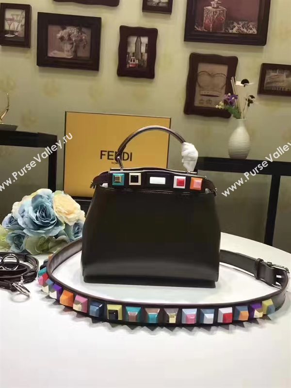 Fendi mini peekaboo black v strap rainbow bag 5567