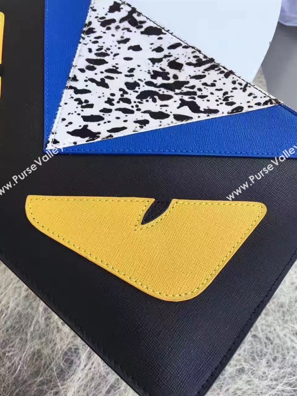 Fendi tri black clutch yellow bag 5577