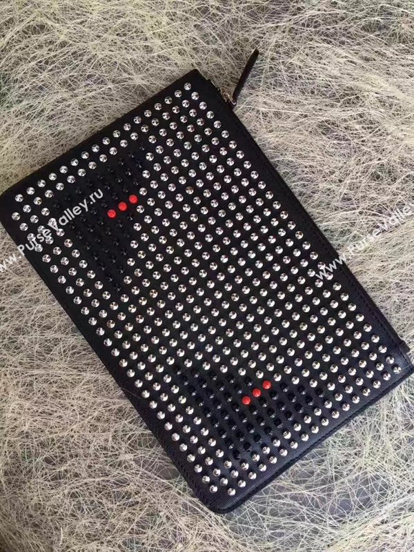 Fendi clutch black v stud silver bag 5578