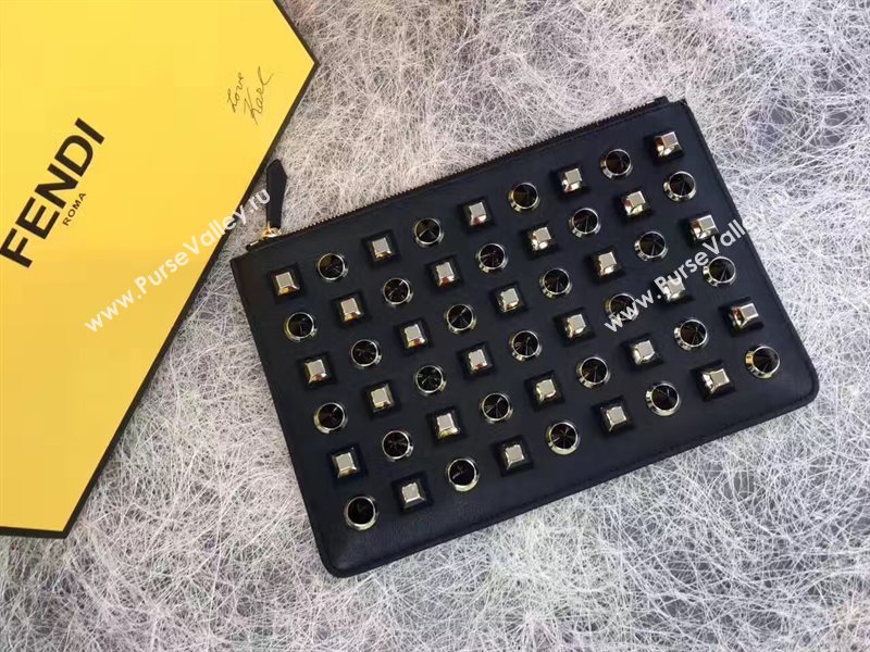 Fendi black v silver clutch hardware bag 5581
