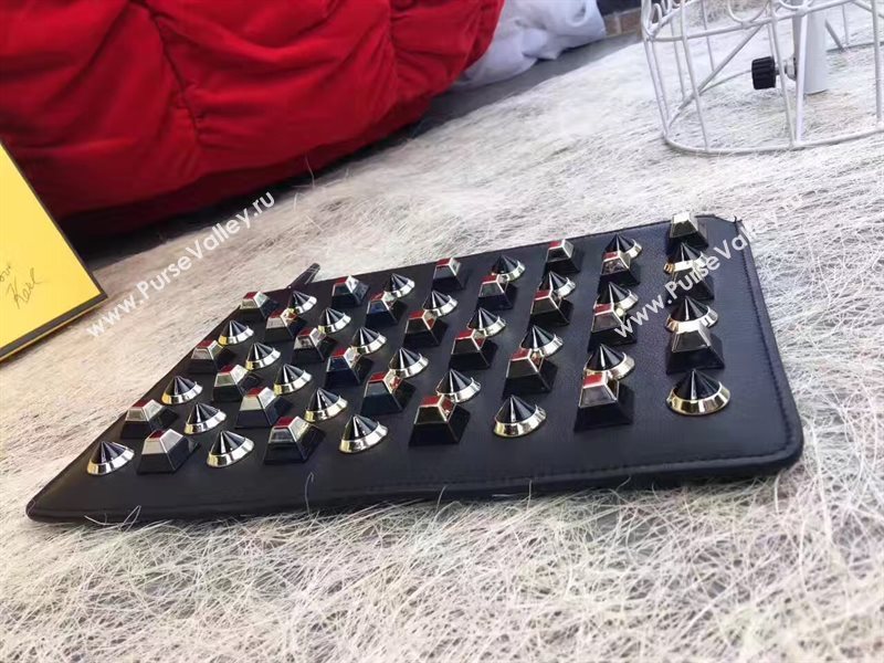 Fendi black v silver clutch hardware bag 5581