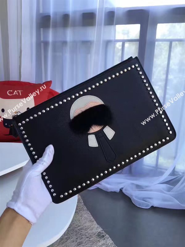 Fendi clutch black stud v bag 5584