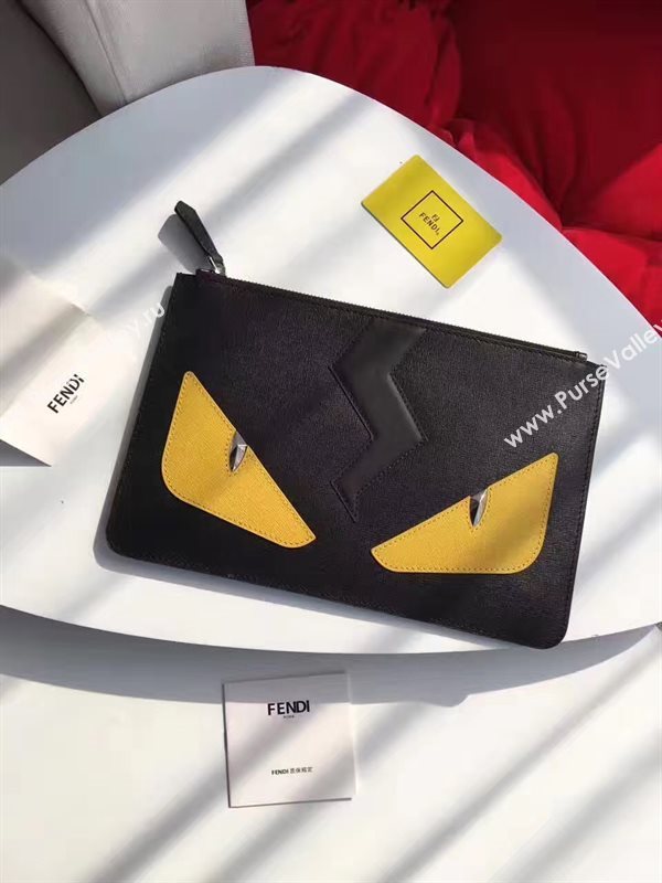 Fendi black clutch yellow bag 5586