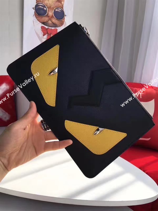 Fendi black clutch yellow bag 5586