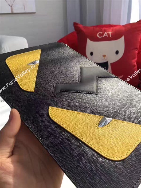 Fendi black clutch yellow bag 5586