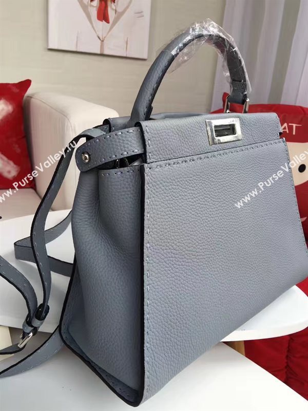 Fendi large peekaboo gray leather grain bag 5524
