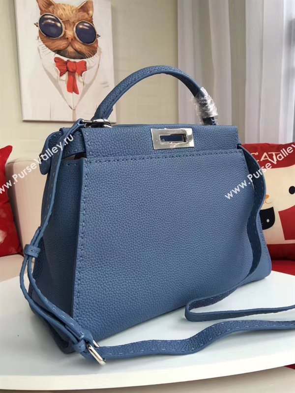 Fendi large peekaboo grain leather blue light bag 5525