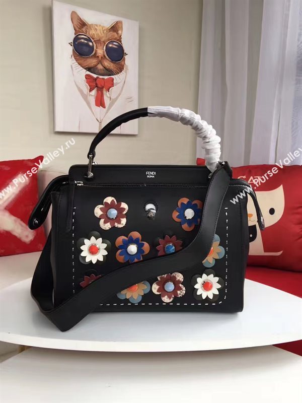 Fendi shoulder tote black flower v bag 5538