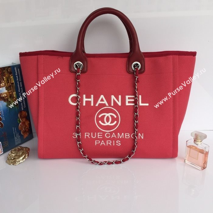 Chanel 68046 large canvas shopping tote handbag red bag 5640