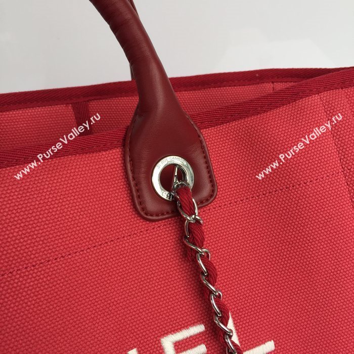 Chanel 68046 large canvas shopping tote handbag red bag 5640