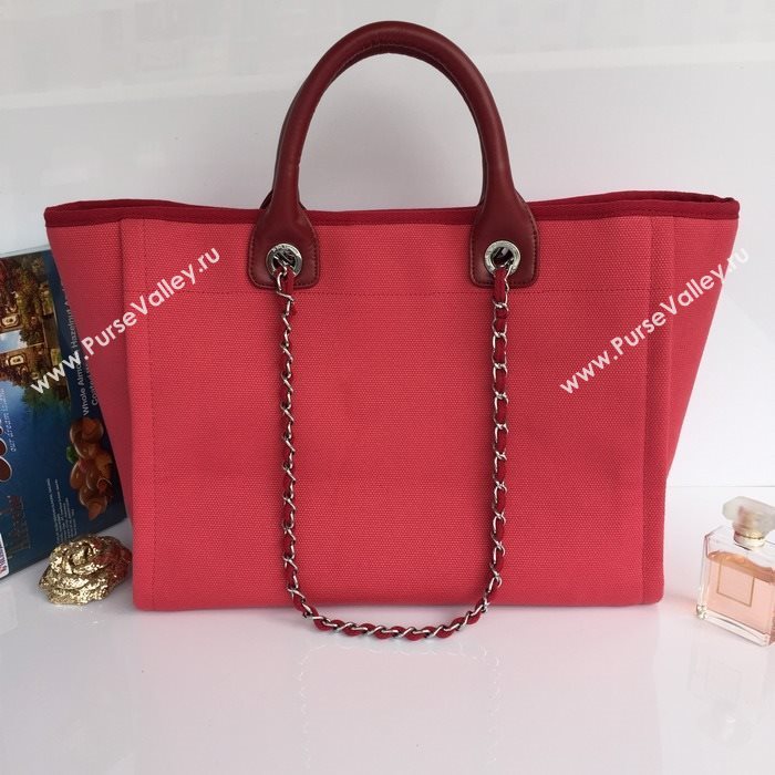 Chanel 68046 large canvas shopping tote handbag red bag 5640