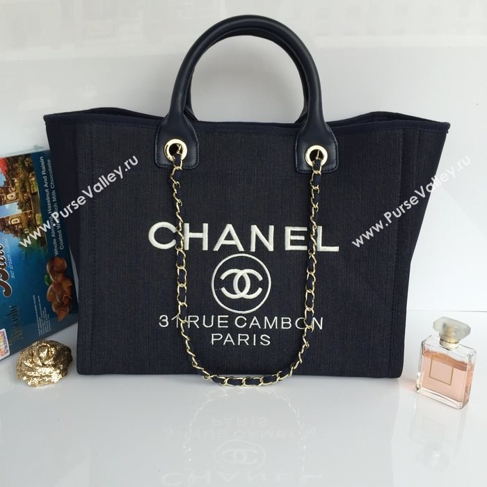 Chanel 68046 large canvas shopping tote handbag blue bag 5641