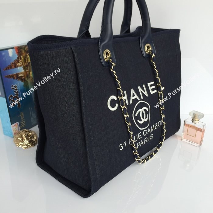 Chanel 68046 large canvas shopping tote handbag blue bag 5641