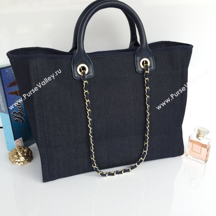 Chanel 68046 large canvas shopping tote handbag blue bag 5641