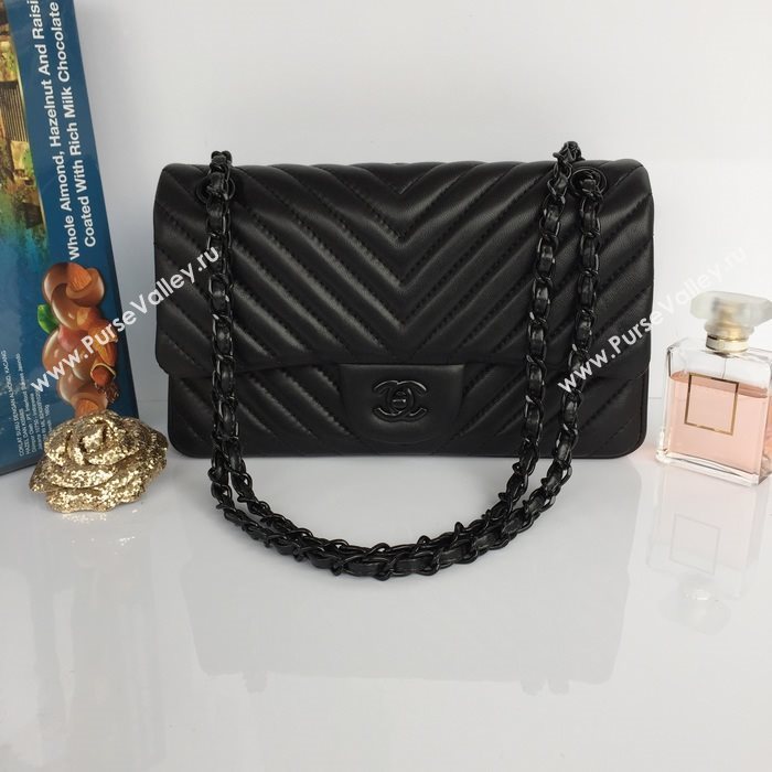 Chanel 1112 leather classic flap handbag black bag 5642
