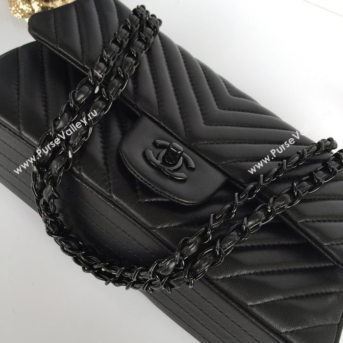 Chanel 1112 leather classic flap handbag black bag 5642