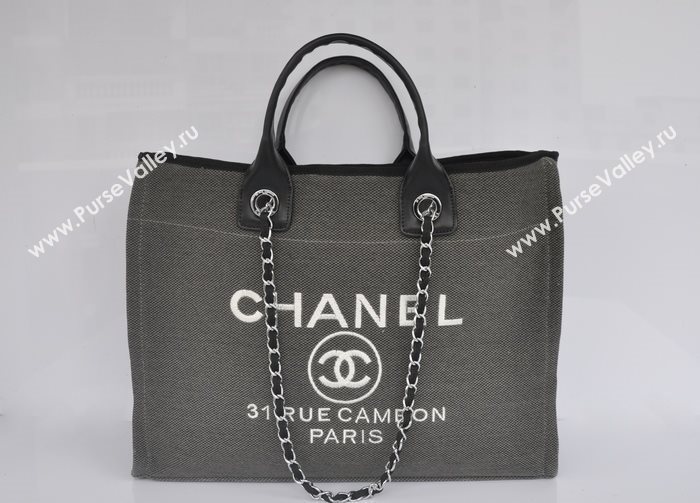 Chanel 68046 large canvas shopping tote handbag gray bag 5643