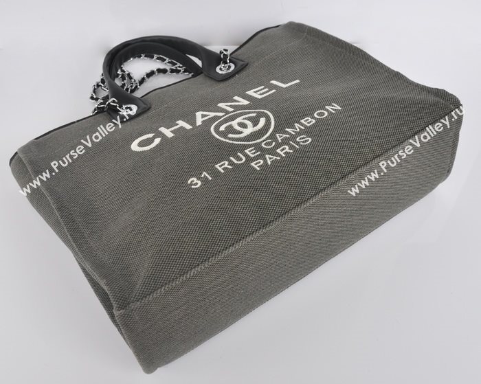 Chanel 68046 large canvas shopping tote handbag gray bag 5643