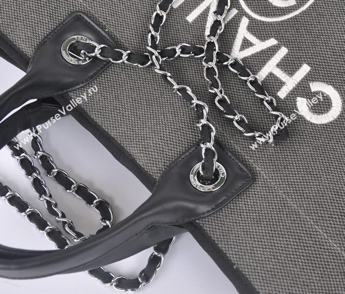 Chanel 68046 large canvas shopping tote handbag gray bag 5643