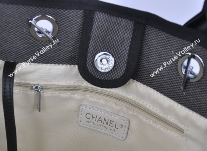 Chanel 68046 large canvas shopping tote handbag gray bag 5643