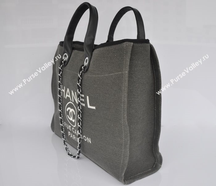 Chanel 68046 large canvas shopping tote handbag gray bag 5643