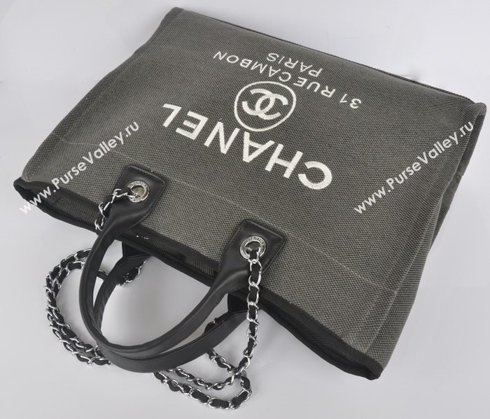 Chanel 68046 large canvas shopping tote handbag gray bag 5643