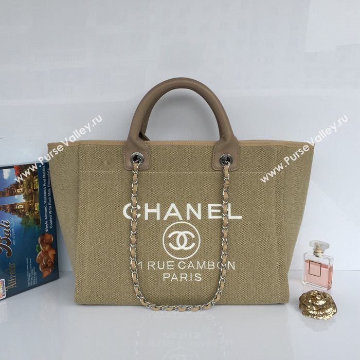 Chanel 68046 large canvas shopping tote handbag apricot bag 5644