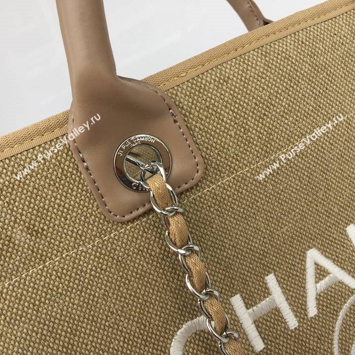 Chanel 68046 large canvas shopping tote handbag apricot bag 5644