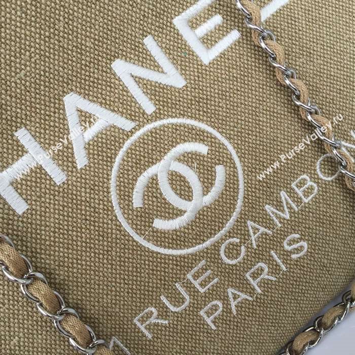 Chanel 68046 large canvas shopping tote handbag apricot bag 5644