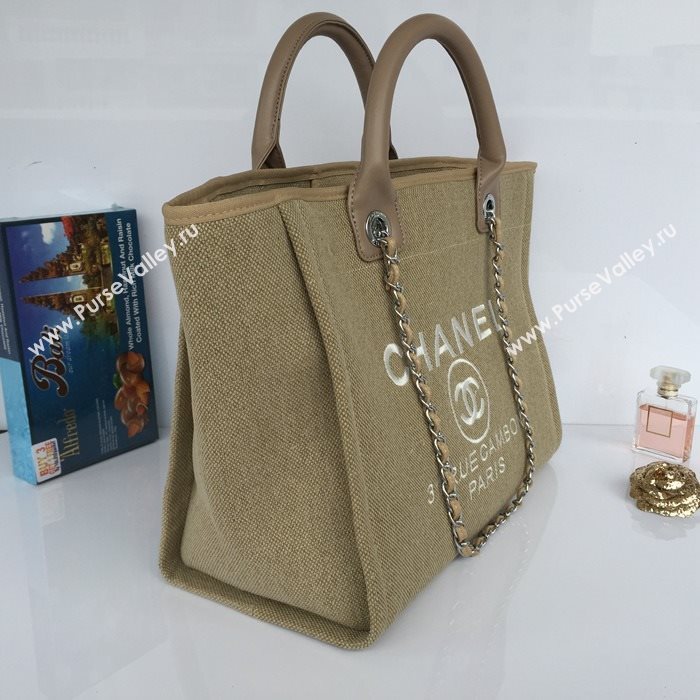 Chanel 68046 large canvas shopping tote handbag apricot bag 5644