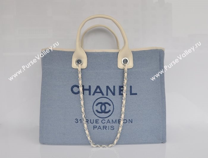 Chanel 68046 large canvas shopping tote handbag blue bag 5646