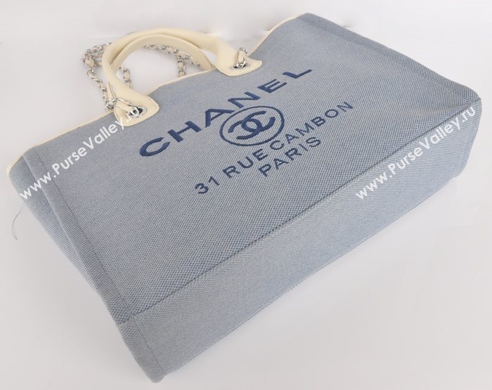 Chanel 68046 large canvas shopping tote handbag blue bag 5646