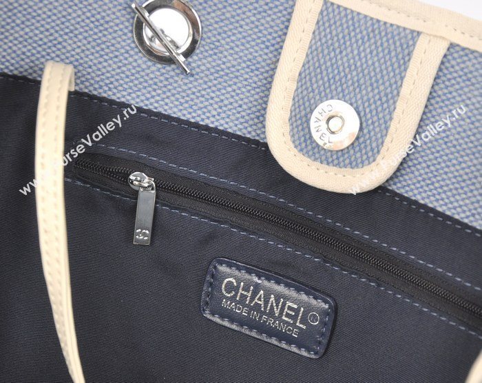 Chanel 68046 large canvas shopping tote handbag blue bag 5646