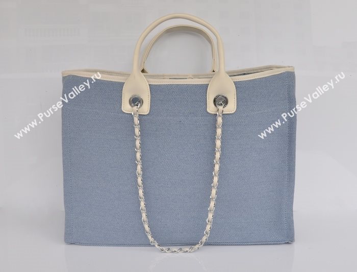 Chanel 68046 large canvas shopping tote handbag blue bag 5646