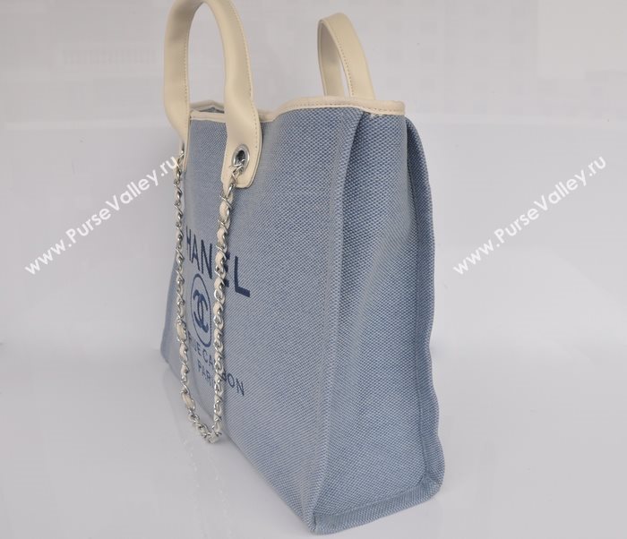 Chanel 68046 large canvas shopping tote handbag blue bag 5646