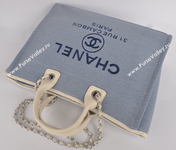 Chanel 68046 large canvas shopping tote handbag blue bag 5646