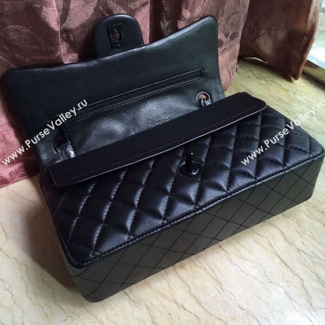 Chanel 1112 leather classic flap handbag black bag 5648