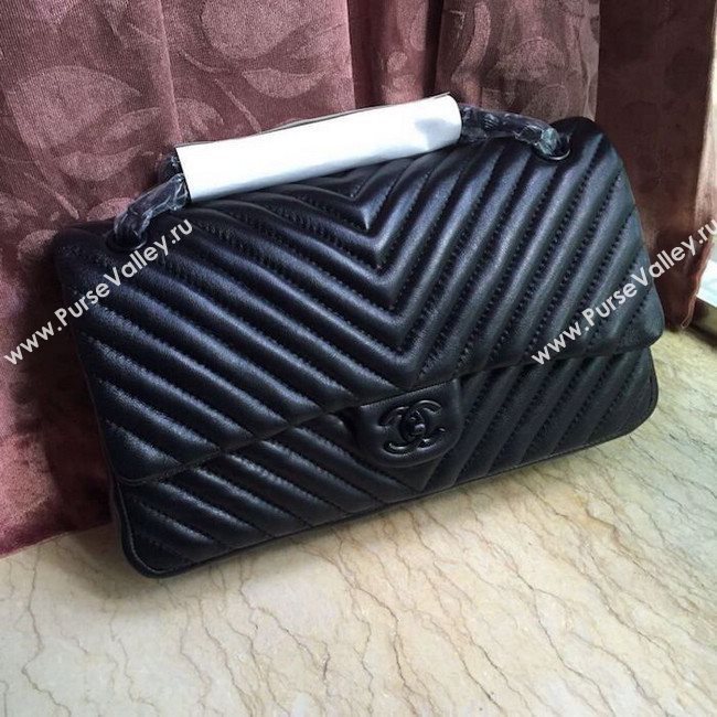 Chanel 1113 leather large classic handbag black bag 5649