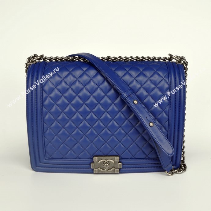 Chanel 67087 leather large le boy handbag blue bag 5650