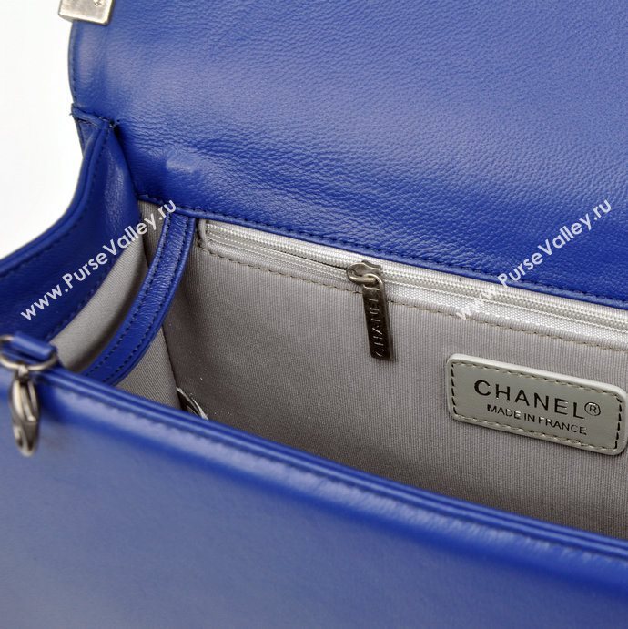 Chanel 67087 leather large le boy handbag blue bag 5650