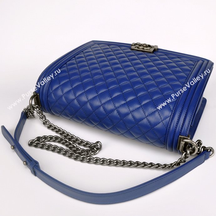 Chanel 67087 leather large le boy handbag blue bag 5650