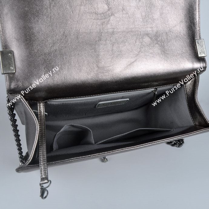 Chanel 67087 leather large le boy handbag silver bag 5651