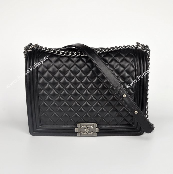 Chanel 67087 leather large le boy handbag black bag 5653