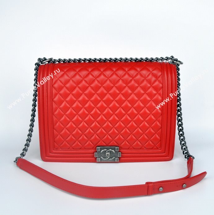 Chanel 67087 leather large le boy handbag red bag 5654