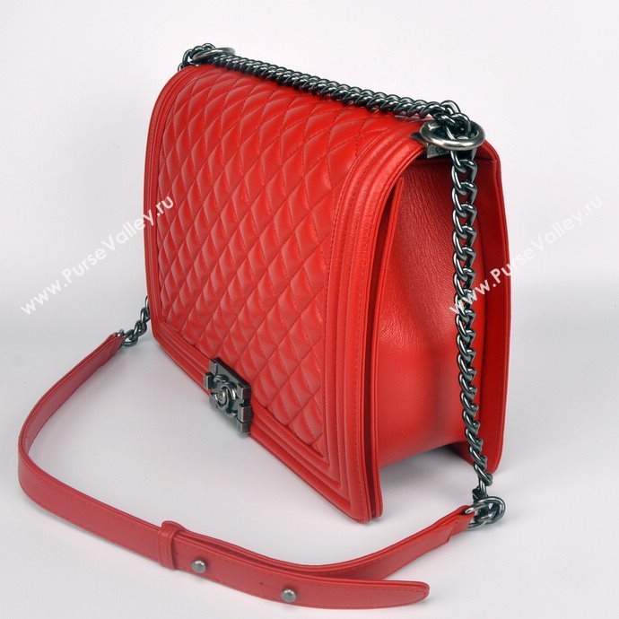 Chanel 67087 leather large le boy handbag red bag 5654