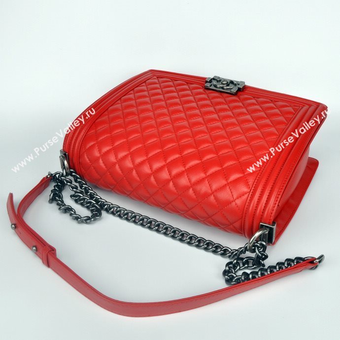 Chanel 67087 leather large le boy handbag red bag 5654